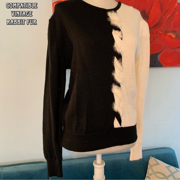 Vintage Women’s Acrylic blend Sweater Compatible Size M Medium rabbit Fur black - Picture 1 of 10